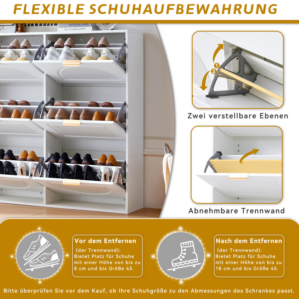 SCHUHSCHRANK 118/25/115 cm in Weiß mit 6 Klappenfächern und offenen Ablagen - Weiß, Holzwerkstoff (118/115/25cm) - Flora Grace