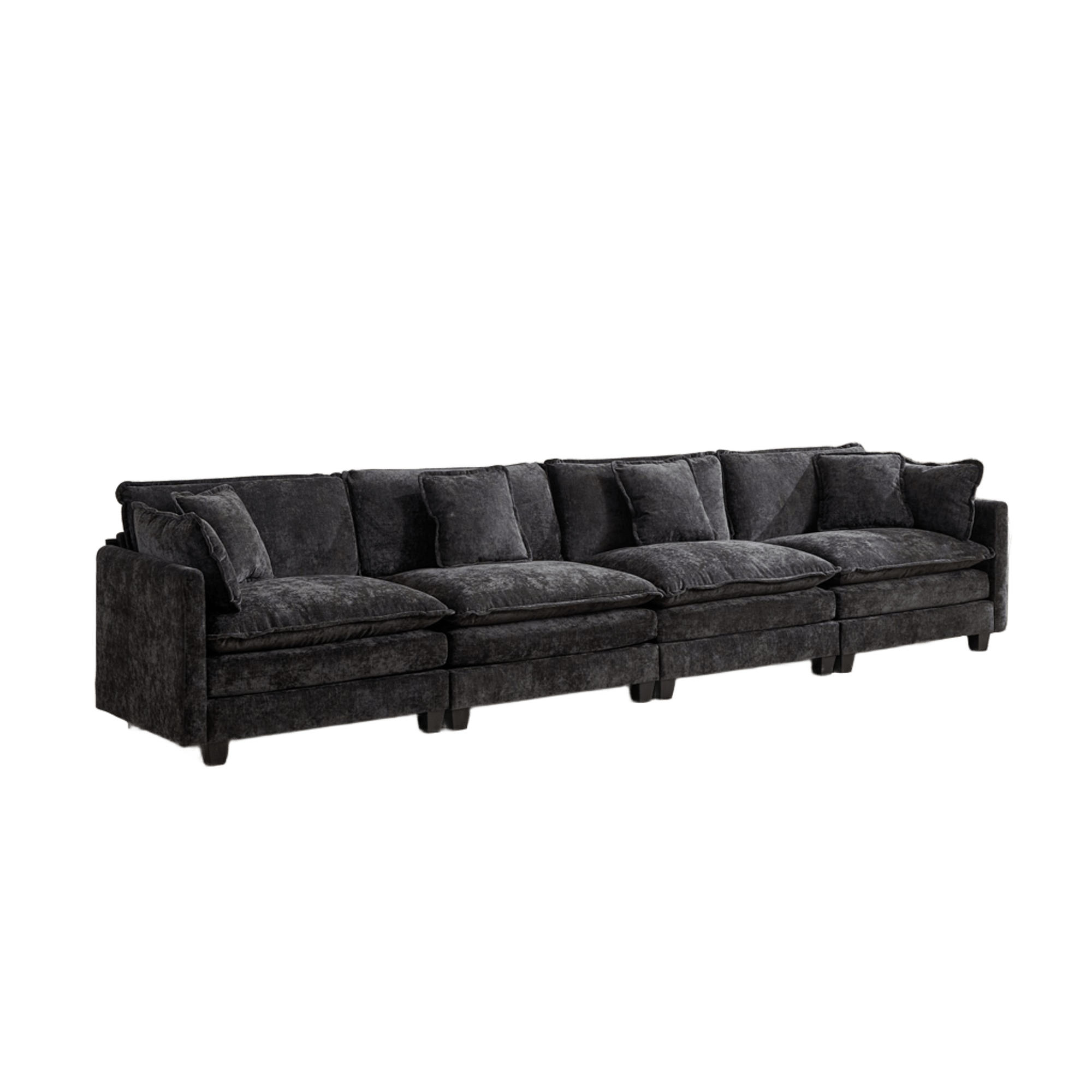 SOFA 4-Sitzer aus Chenille mit flexiblem Moduldesign, schwarz - Schwarz, Textil (75/84/380cm) - Luhomfu