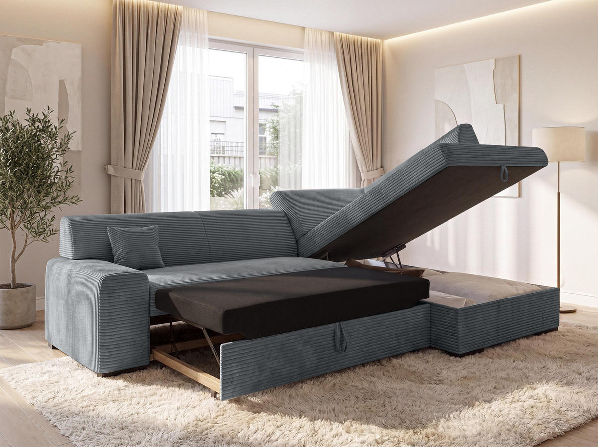 ECKSOFA L Form Minosa Grau 260/175/71 cm Rechts mit Schlaffunktion - Schwarz/Grau, Kunststoff/Textil (175/260cm) - AX Living
