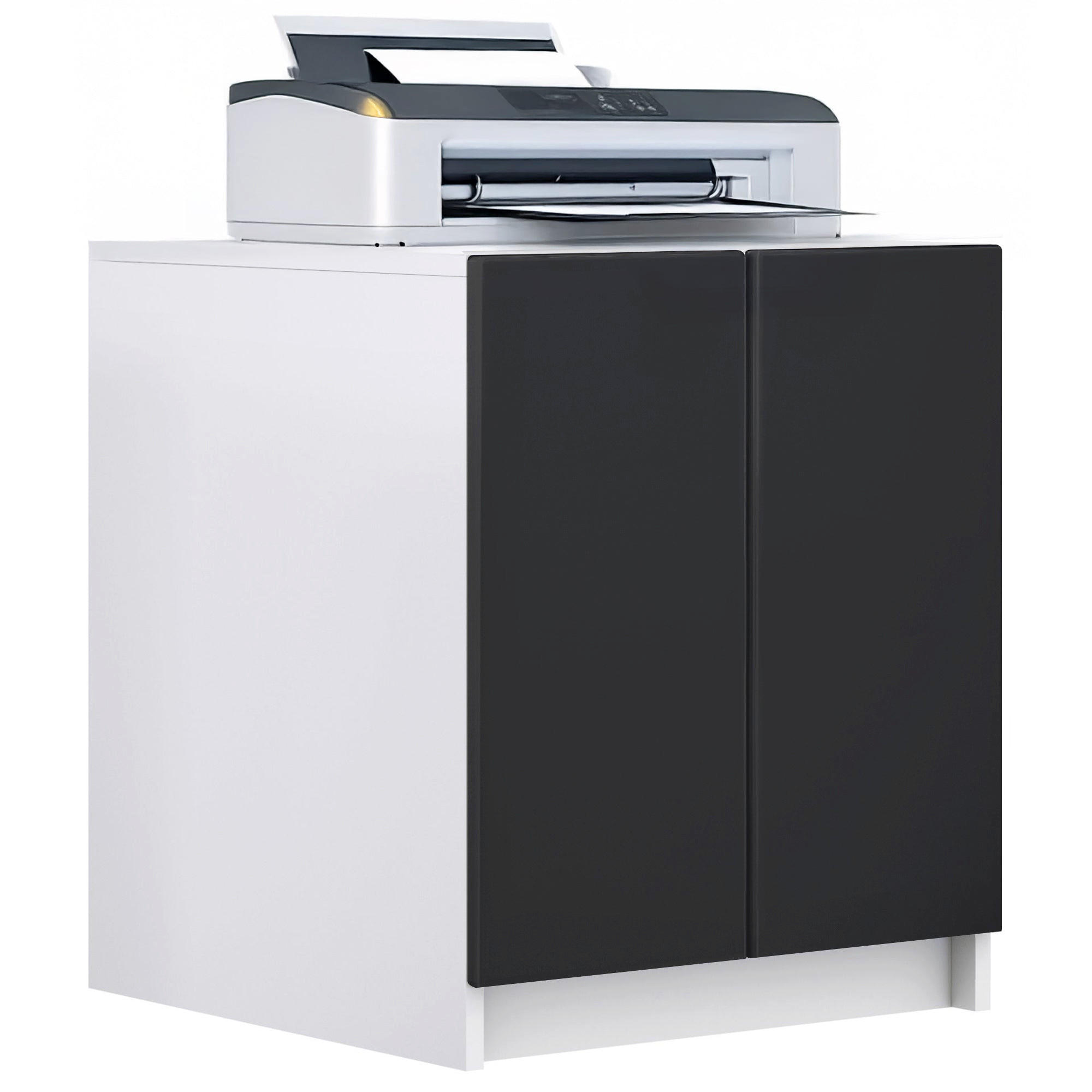 DRUCKERSCHRANK Elona, Druckerkommode mit Soft-Close & Push-to-Open, Home Office & Büro, Weiß/Schwarz matt (51 x 60,5 x 54 cm) - Schwarz, Holzwerkstoff (51/60.5/54cm) - InnoFurn