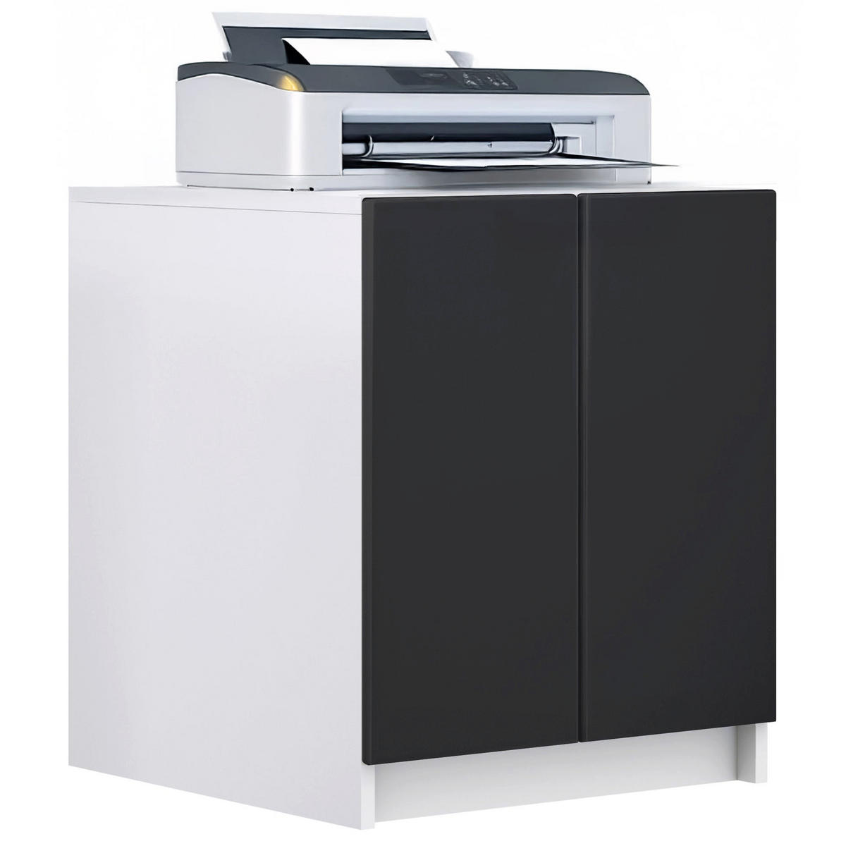 DRUCKERSCHRANK Elona, Druckerkommode mit Soft-Close & Push-to-Open, Home Office & Büro, Weiß/Schwarz matt (51 x 60,5 x 54 cm) - Schwarz, Holzwerkstoff (51/60.5/54cm) - InnoFurn