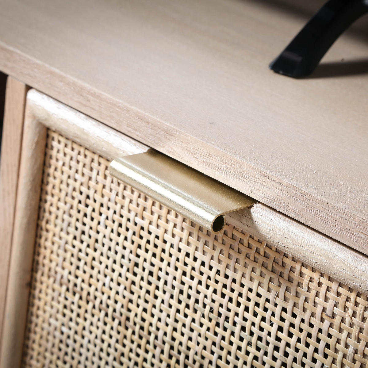 TV-MÖBEL mit 2 Schubladen Vorderseite aus Rattan - L100 cm - Apfelbaumfarben, Holzwerkstoff (42/45/100cm) - Calicosy