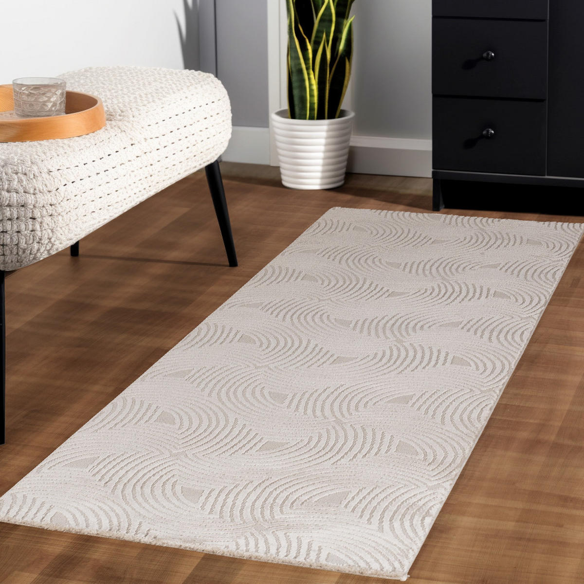TEPPICH Waschbar Skulptural Modern Schlafzimmer Strapazierfähig Läufer Beige 80x250 cm Flur – ILLER - Beige, Textil (80/250cm) - KADIMA DESIGN