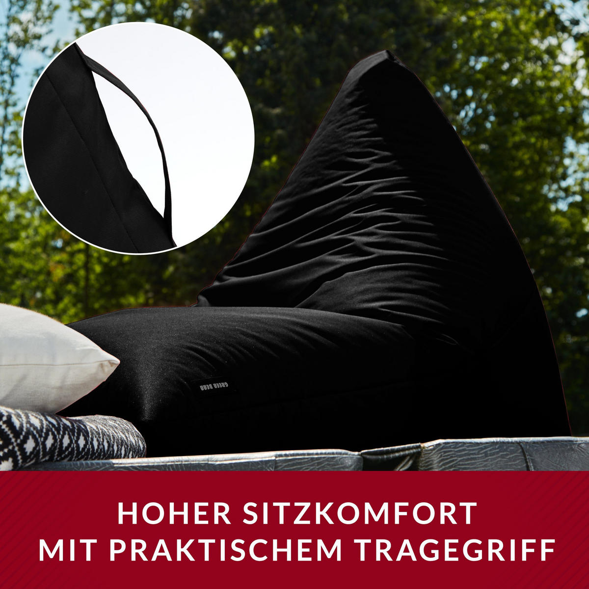 OUTDOOR SITZSACK Triangle 150x100x100cm - Schwarz, Textil (100/100/150cm) - Green Bean