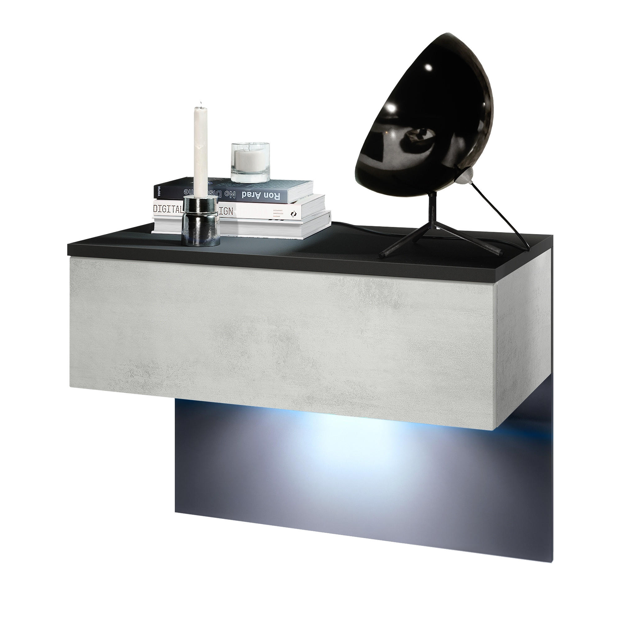 NACHTTISCH Sleep Fronten in Beton Oxid Optik - Hellgrau, Holzwerkstoff (60/46/35cm) - Vladon