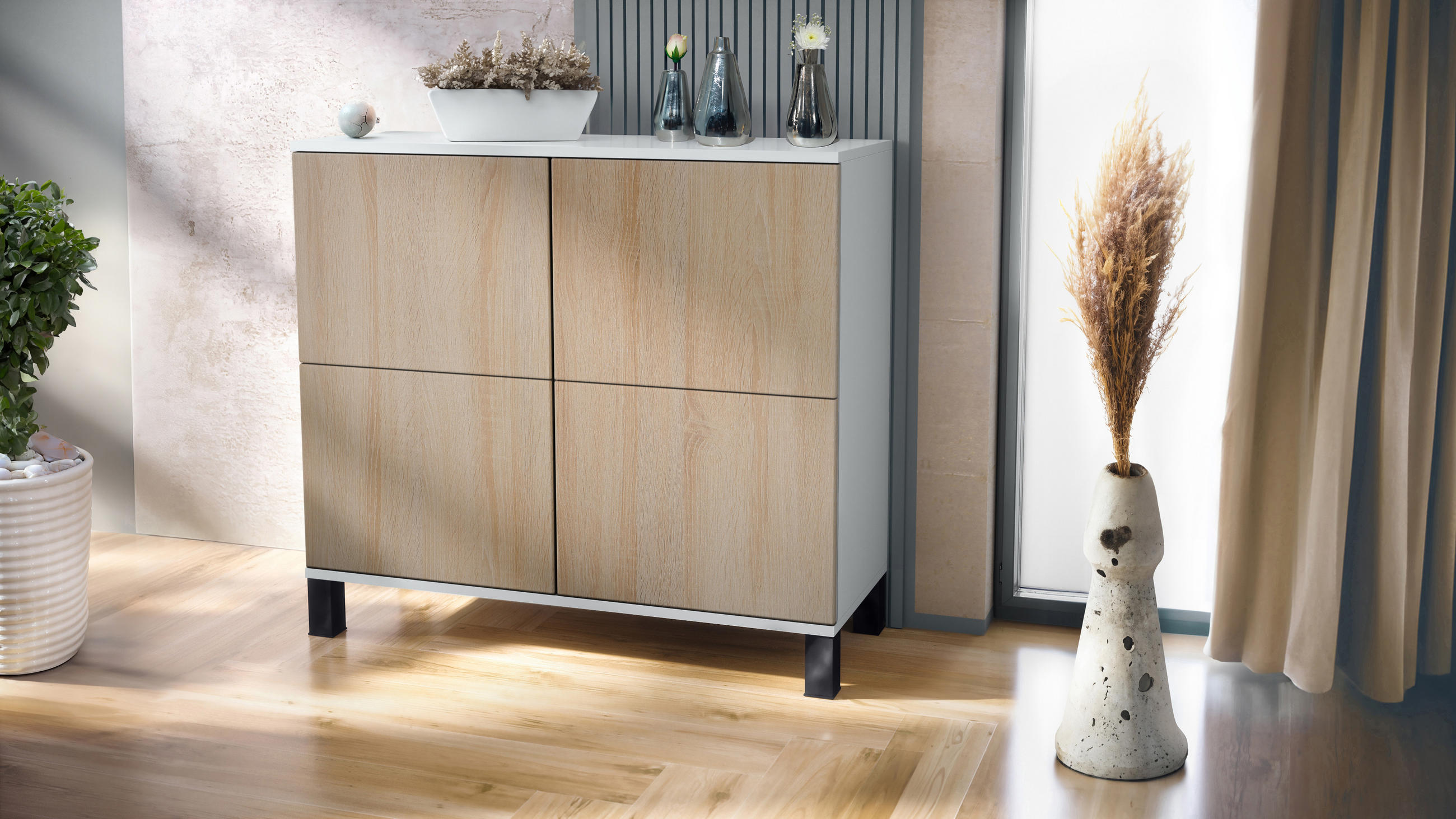 KOMMODE Rova Eiche sägerau - Eiche San Remo, Holzwerkstoff (92.5/84.5/35cm) - Vladon