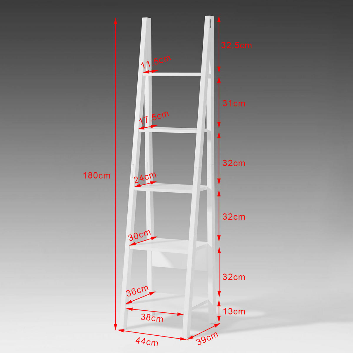 LEITERREGAL Weiß - Weiß, Holzwerkstoff (44/180/39cm) - SoBuy