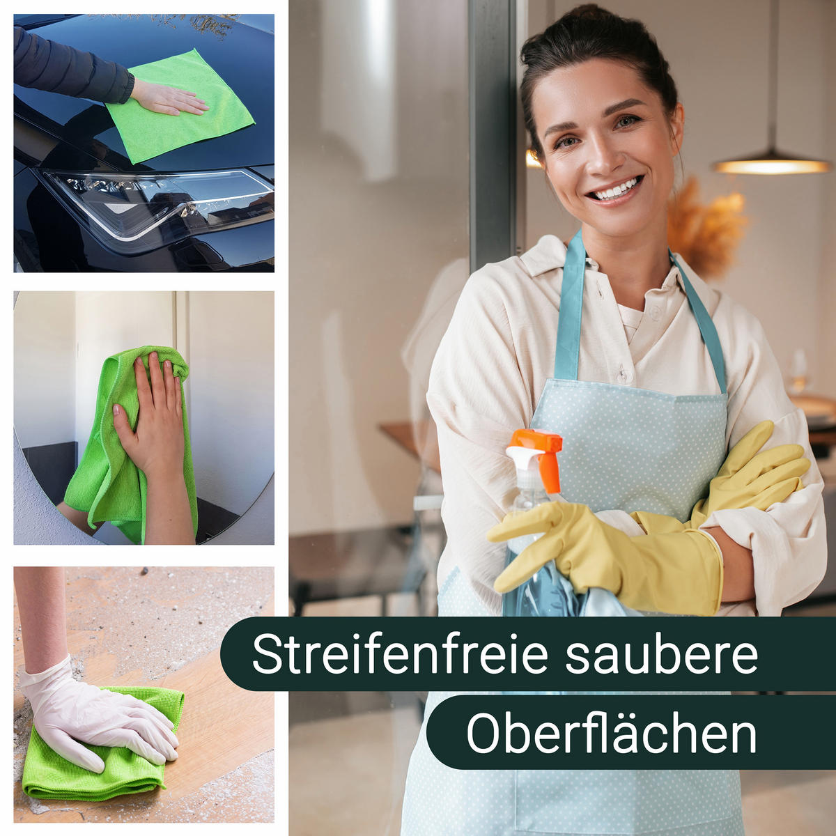 REINIGUNGSTÜCHER, 10er-Set, 32x32 cm, 80% Polyester, 20% Polyamid, farblich sortiert - Grün, Textil (32/32cm) - Zollner