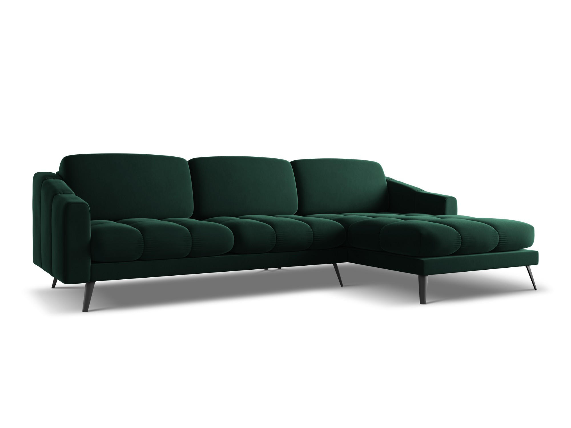 ECKSOFA Rechts Samt Stoff Grün - Dunkelgrün/Schwarz, Textil/Metall (264/160cm) - Makamii