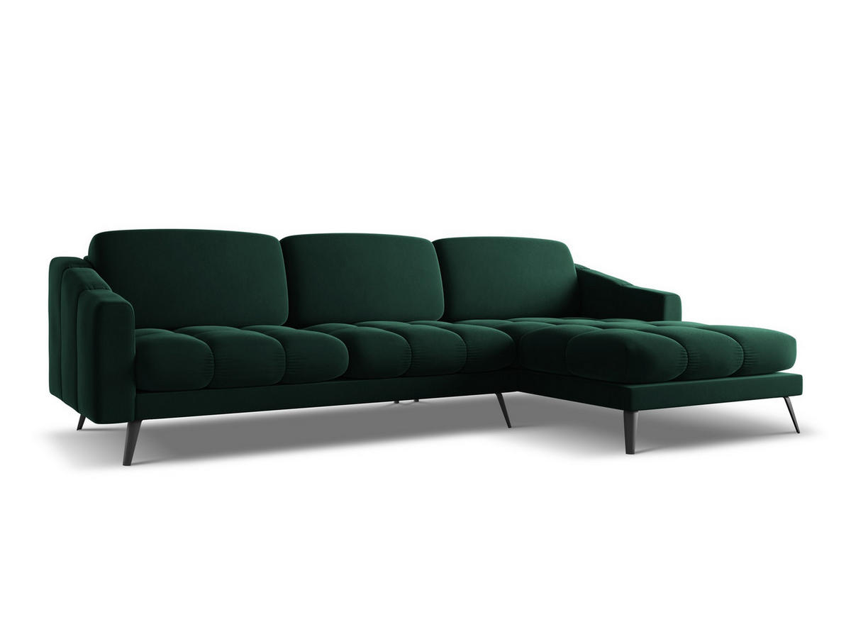 ECKSOFA Rechts Samt Stoff Grün - Dunkelgrün/Schwarz, Textil/Metall (264/160cm) - Makamii