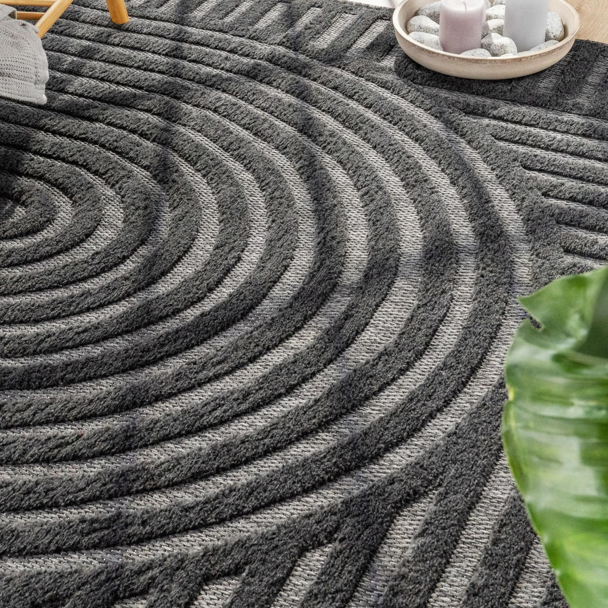 TEPPICH Kurzflor Struktur Wohnzimmer schmutzabweisend Anthrazit Rechteckig 160x220 - Anthrazit, Textil (160/220cm) - KADIMA DESIGN