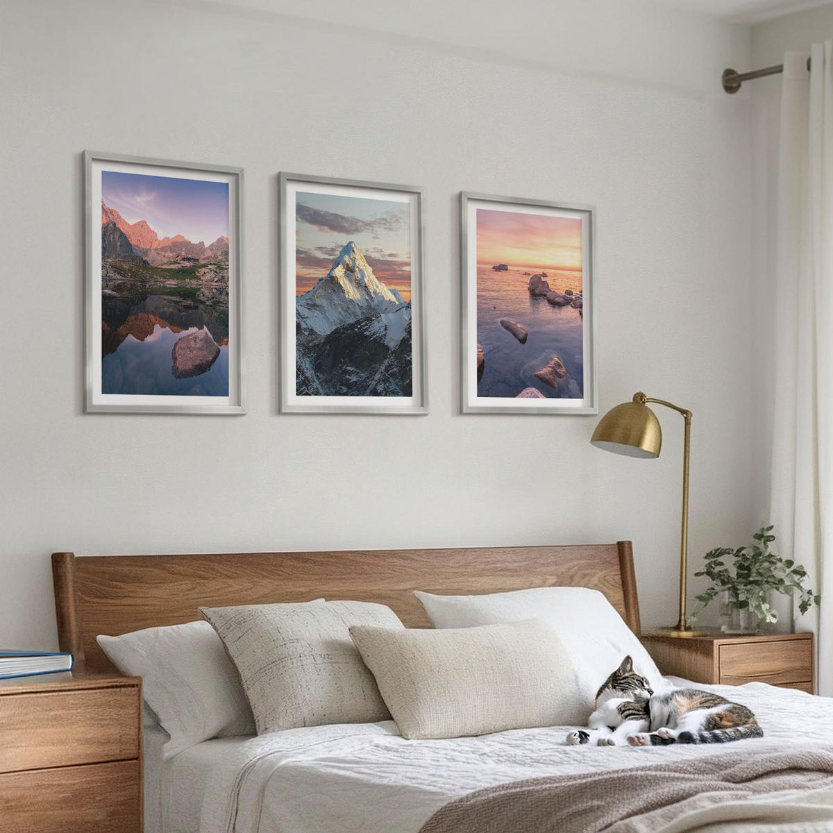 BILDER SET 3er Set - 40x60 cm Silberner Rahmen - Berglandschaften im Hintergrund - Silberfarben, Kunststoff (40/60cm) - TULUP