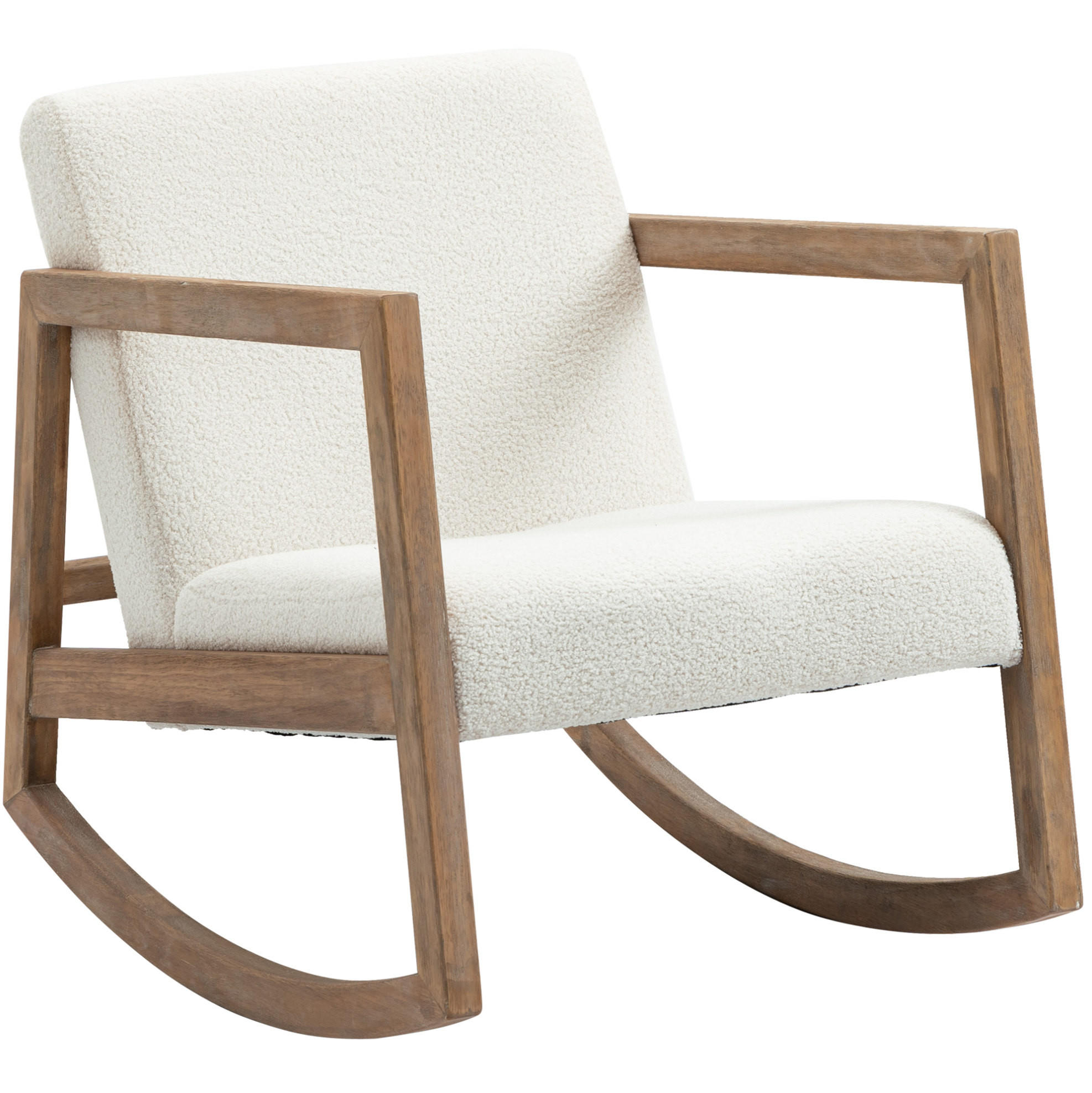 SCHAUKELSTUHL 81/60/71 cm cremeweiß aus Kautschukholz gepolstert - Creme, Textil (81/71/60cm) - OKWISH