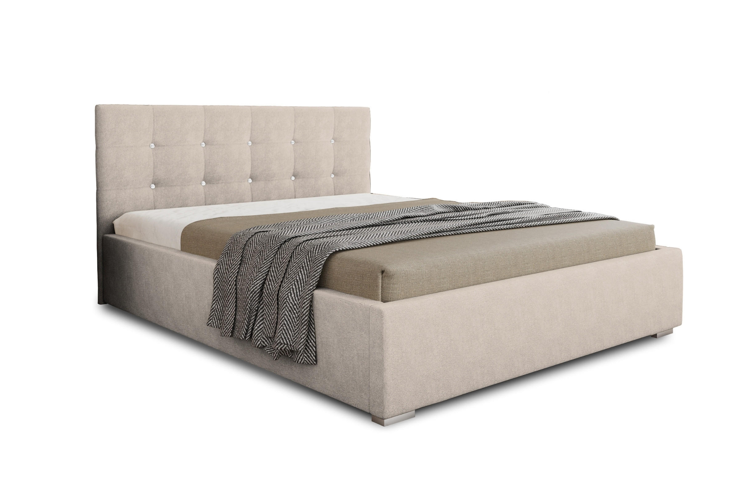 POLSTERBETT RICARDO 140/200 in Velours Beige - Beige, Holz/Holzwerkstoff (140/200cm) - Deine Möbel 24