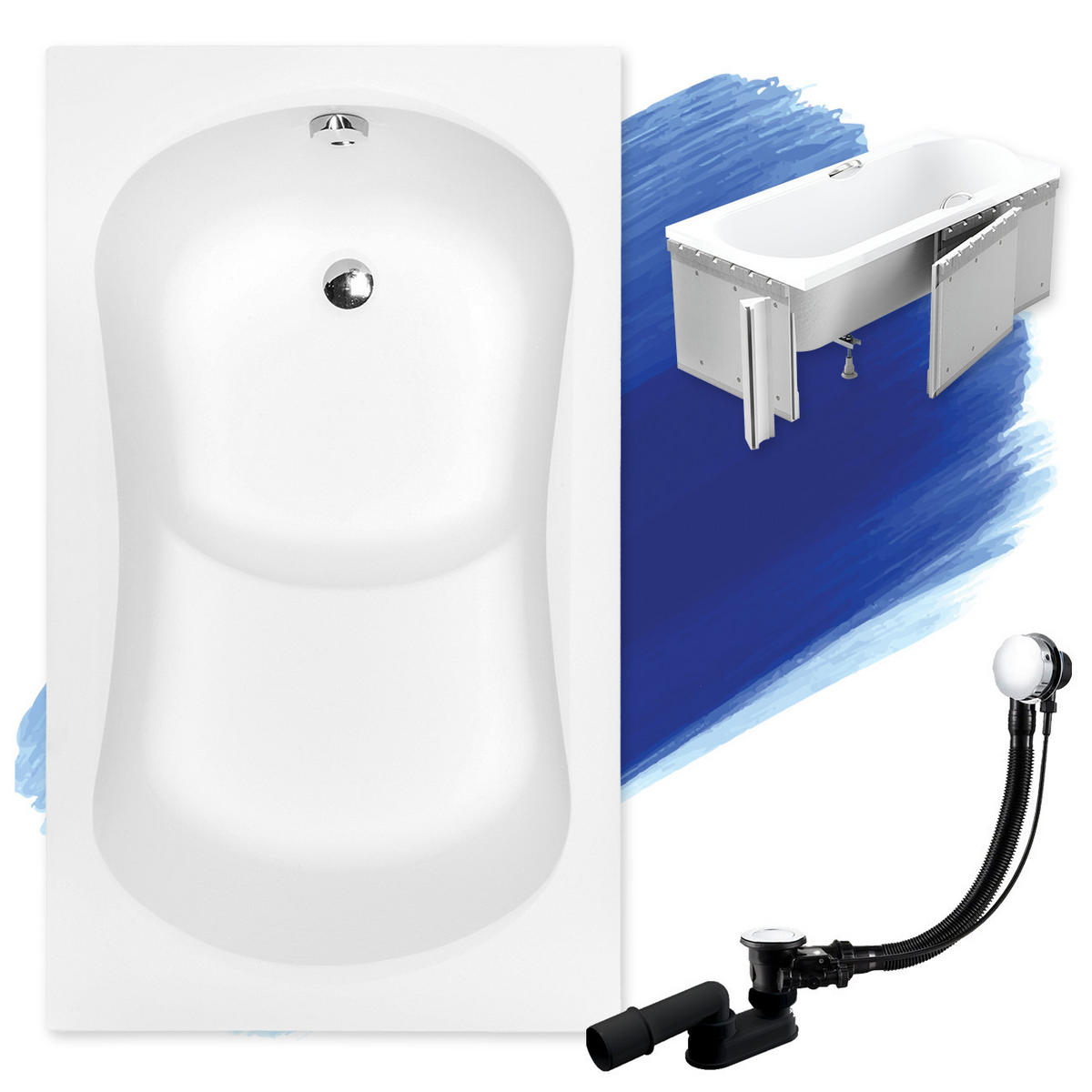 BADEWANNE Rechteck ARIA REHAB 120/70 mit Styro Ablauf Füße - Weiß, Kunststoff (70/55.5/120cm) - bad land