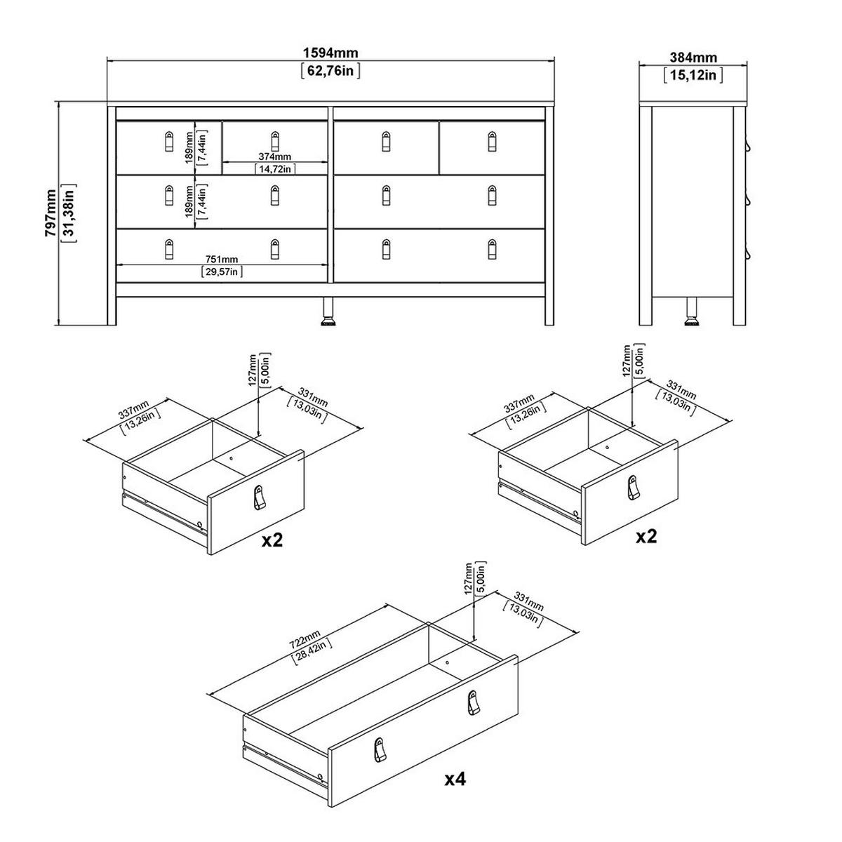 KOMMODE, Madrid, Eiche, Holzwerkstoff, 160 x 39 x 80 cm - Eichefarben, Holzwerkstoff (160/80/39cm) - ebuy24
