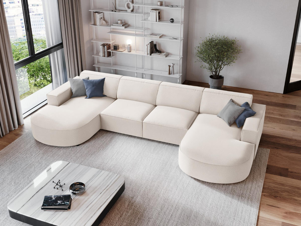 PANORAMASOFA Jodie aus strukturiertem Stoff leichtes beige 6 Sitzplätze - Beige, Textil (166/70/364cm) - Micadoni