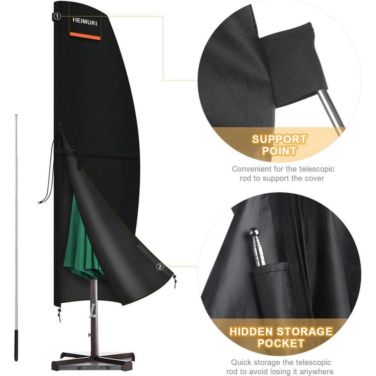AMPELSCHIRM Schutzhülle 230 cm Wasserdicht UV-Beständig - Schwarz, Textil (70/230/45cm)