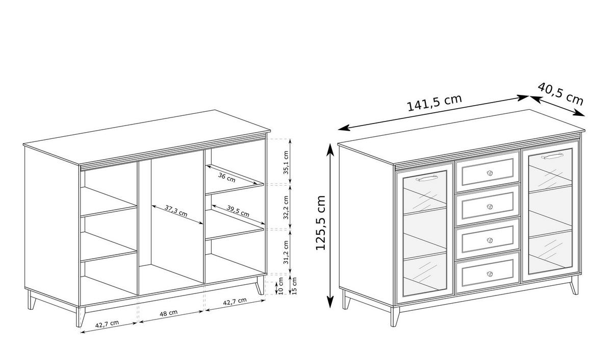 VITRÍNA CUNEO 141,5/125,5/40,5 cm Kašmír - kašmírová, kompozitní dřevo (141.5/125.5/40.5cm) - MASSENO