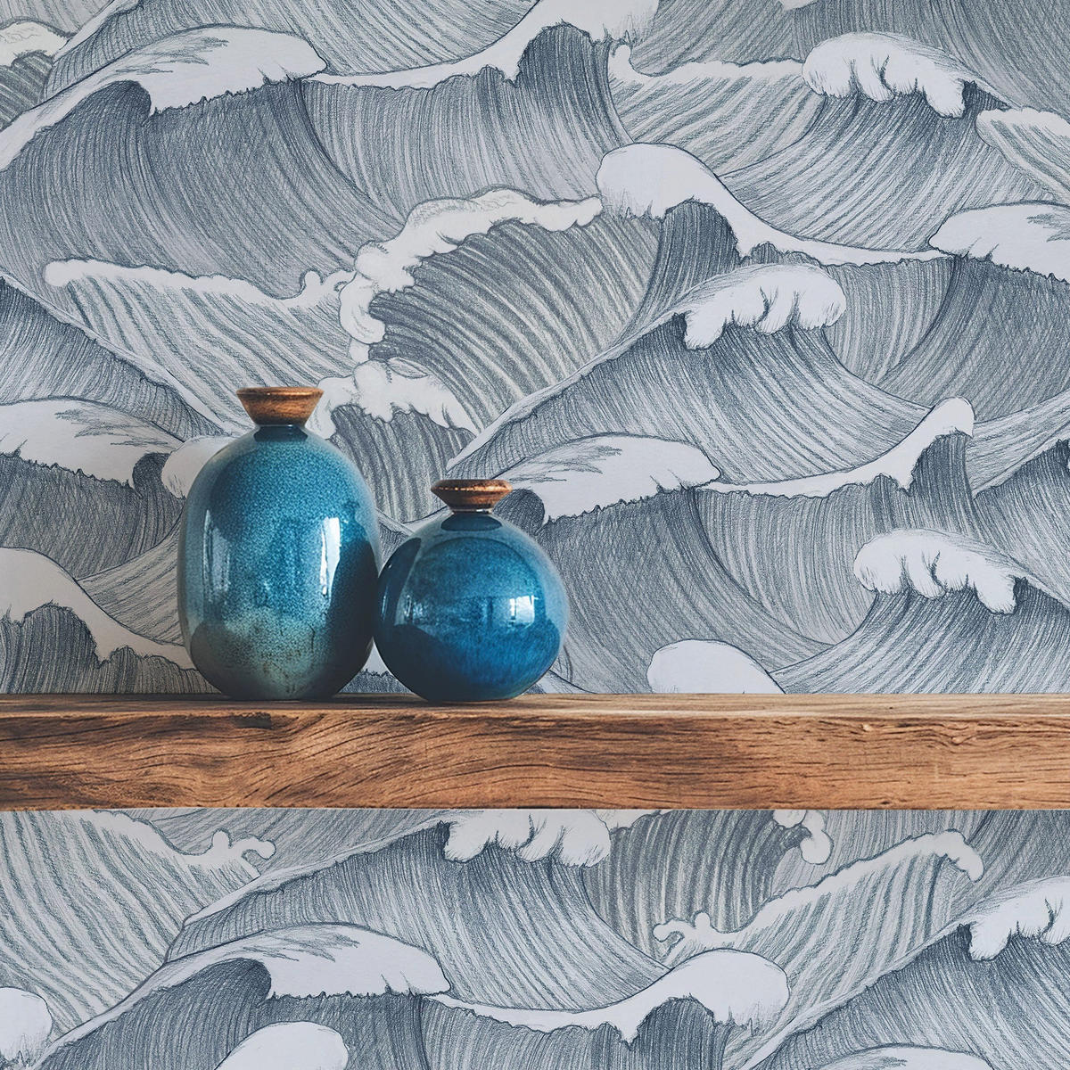 TAPETE Meer aus echtem Papier, 200x280cm, 8 Bögen - Blau, Papier (200/280cm) - WALLPAPERS4BEGINNERS