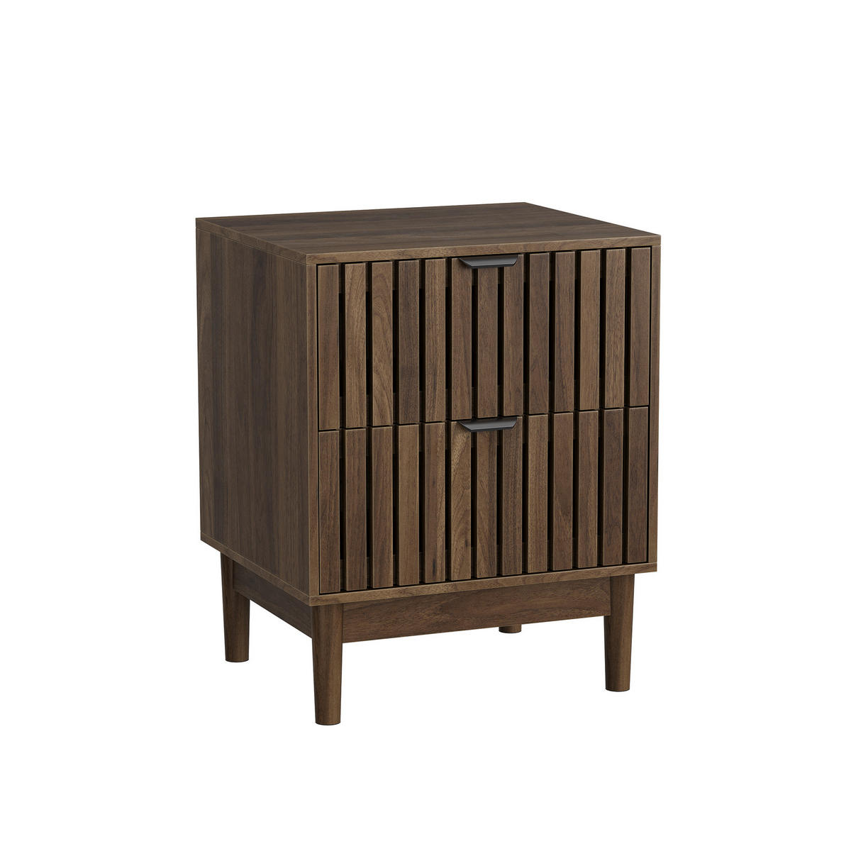 NACHTTISCH aus MDF und Holzwerkstoff 45x39x56,5 cm Walnuss mit 2 Schubladen und offenem Fach im Lattenrost-Design - Walnussfarben, Holzwerkstoff (45/56.5/39cm) - Modfu
