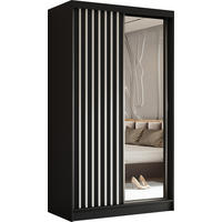 SCHWEBETÜRENSCHRANK Cabinio Schwarz 120/216/61 cm – mit Spiegel und Lamellen - Schwarz/Weiß, Holzwerkstoff/Kunststoff (120/216/61cm) - AX Living