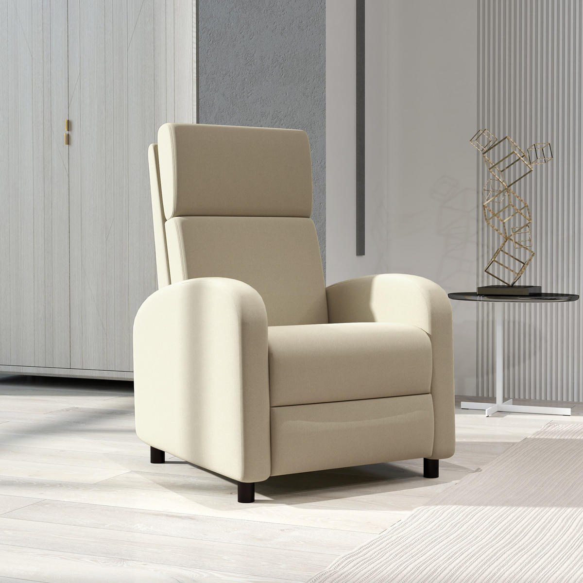 RELAXSESSEL DE-06311 neigbar bis 160°, ausklappbare Fußstütze Creme - Creme, Holzwerkstoff/Textil (64/102/86cm) - ComfortXL