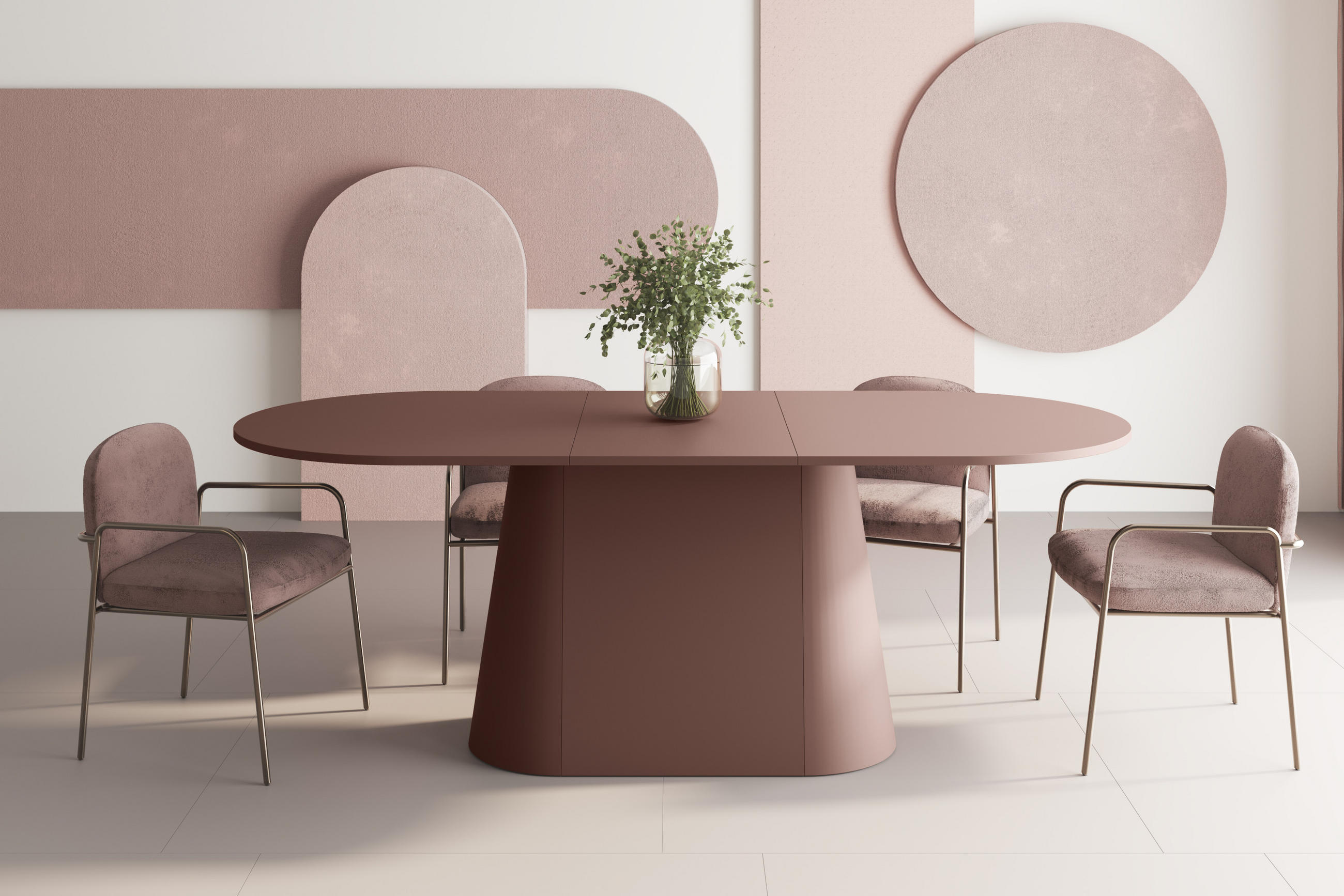 ESSTISCH oval Bordeauxrot matt ausziehbar 160-206 cm - Bordeaux, Holzwerkstoff (89/160/75cm) - designimpex