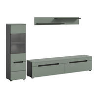 WOHNWAND inkl Beleuchtung Nova 3 tlg. (B/H/T: ca. 221/141/33 cm) in Basalt grau/Smoke Green - Grau, Holzwerkstoff (221/141/33cm)