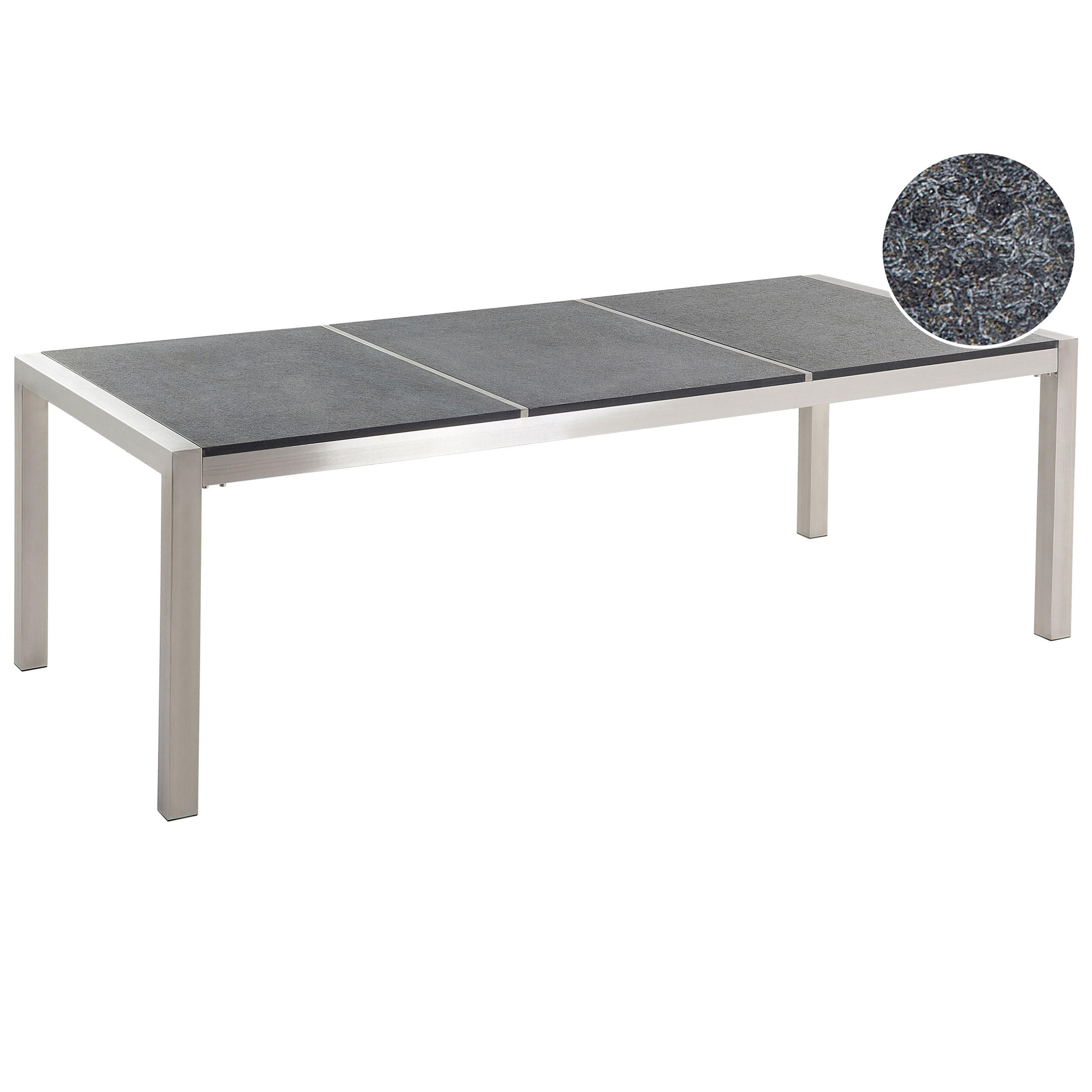 GARTENTISCH Edelstahl/Naturstein schwarz geflammt 220/100 cm Grosseto - Silberfarben/Schwarz, Stein (220/100/74cm) - Beliani
