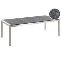 GARTENTISCH Edelstahl/Naturstein schwarz geflammt 220/100 cm Grosseto - Silberfarben/Schwarz, Stein (220/100/74cm) - Beliani