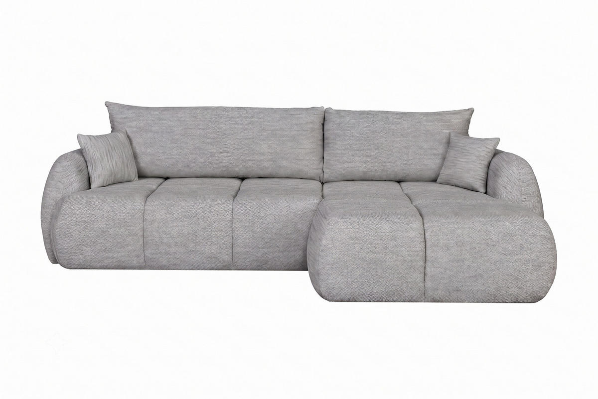 ROHOVÁ SEDAČKA s rozkládací funkcí a úložným prostorem, strukturovaná látka Verita, Šedá, Pravá, COCO - šedá, dřevo (275/180cm) - Kaiser Möbel