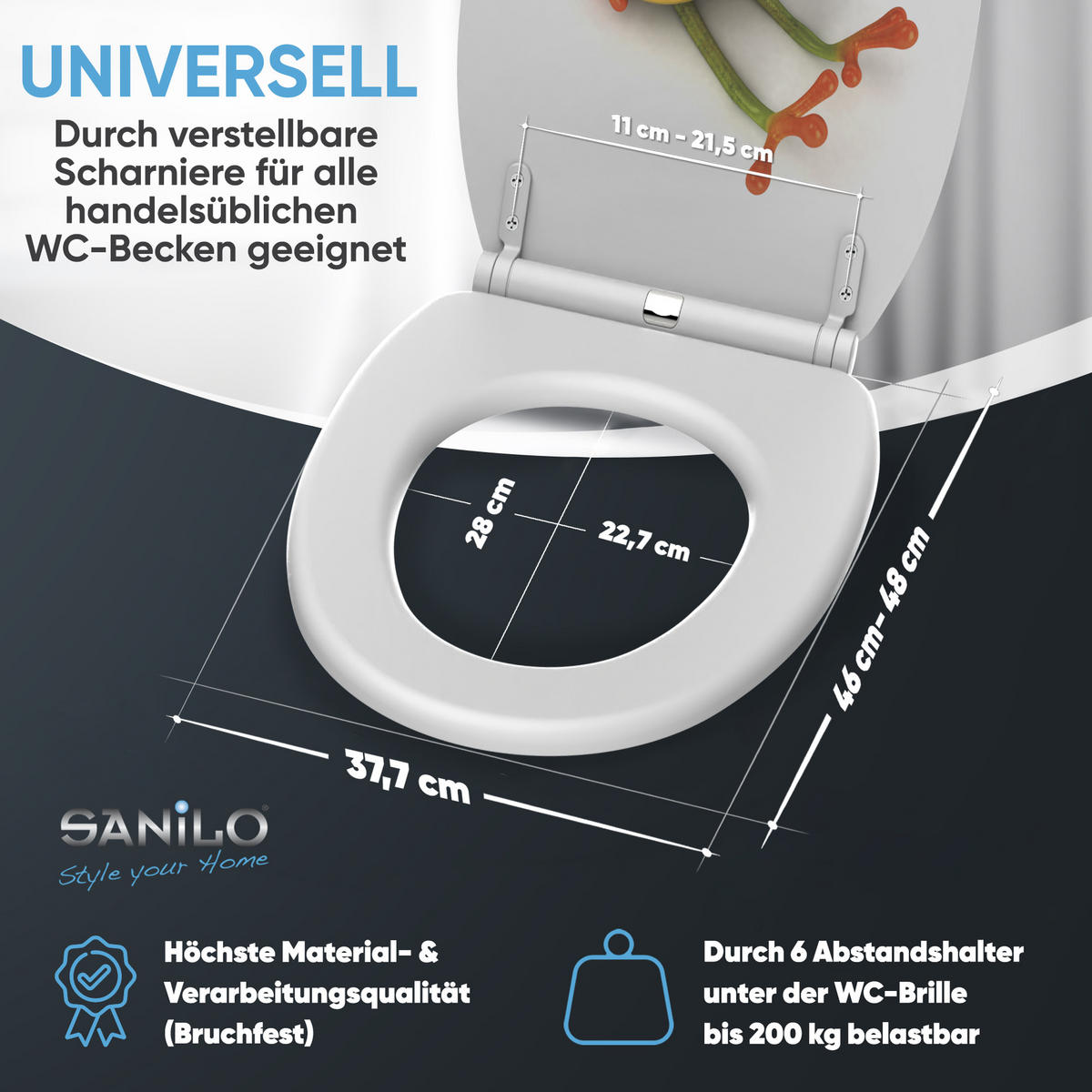 WC-SITZ mit Absenkautomatik & Top Fix Froggy - Grün, Holzwerkstoff (37.7/5.5/48cm) - Sanilo