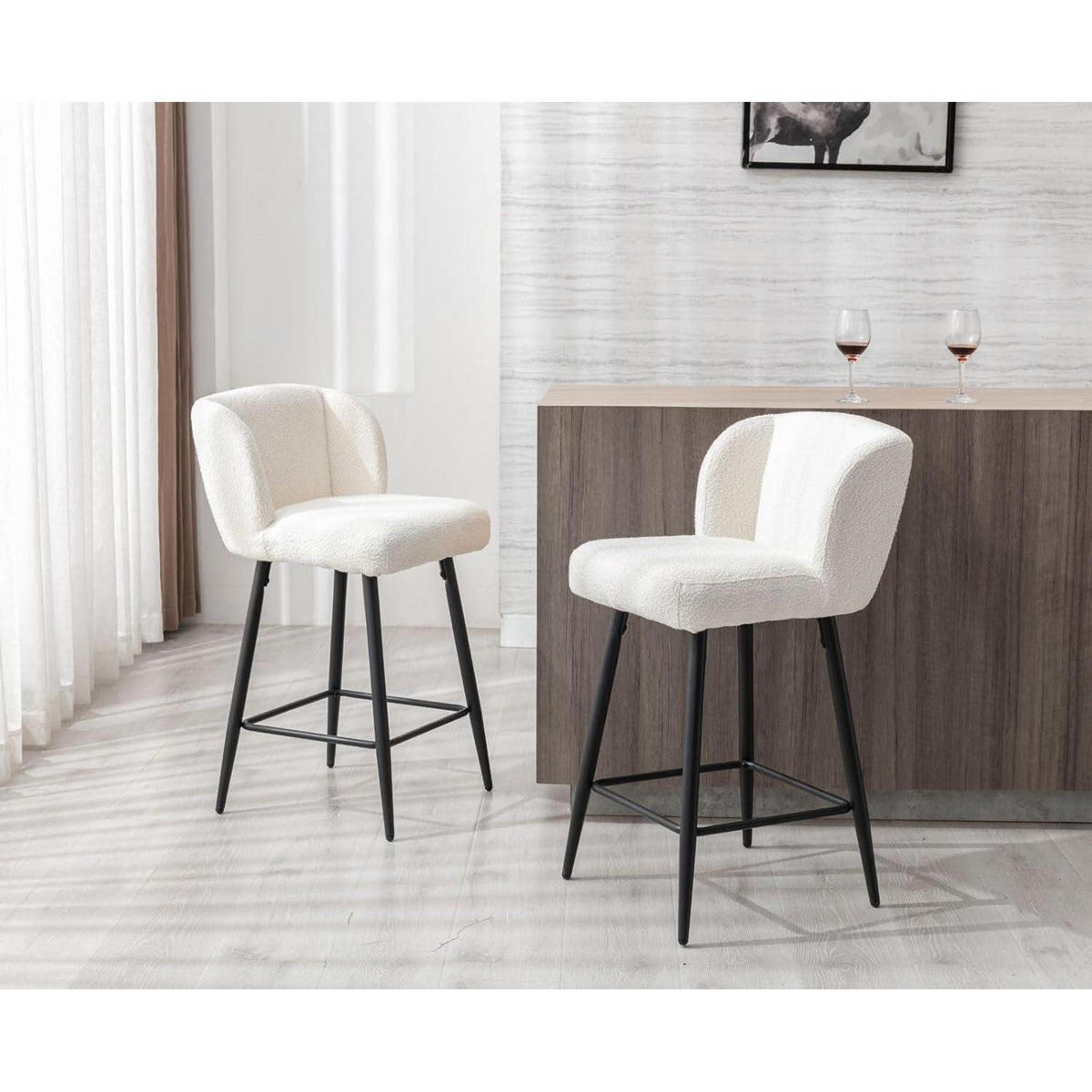 BARHOCKER 4er Set Kunstfell Weiß Metallfüße - Weiß, Textil (49/93/52cm)
