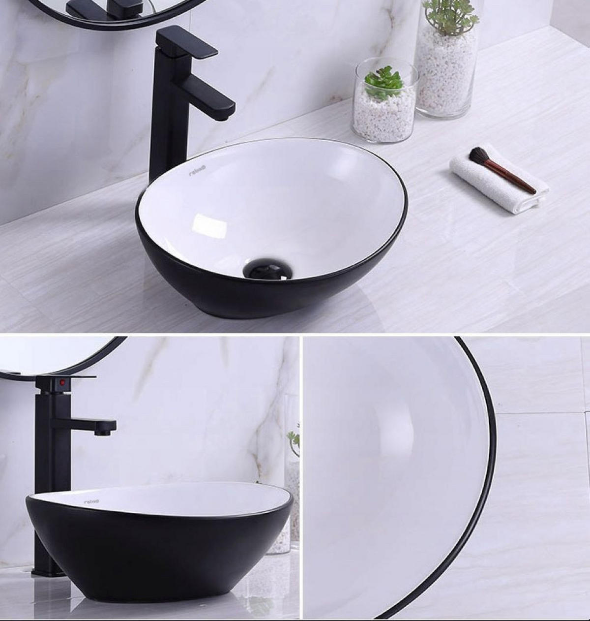 WASCHBECKEN, weiß und schwarz 42/34/15 cm - Schwarz/Weiß, Keramik (42/15/34cm) - Rebiko