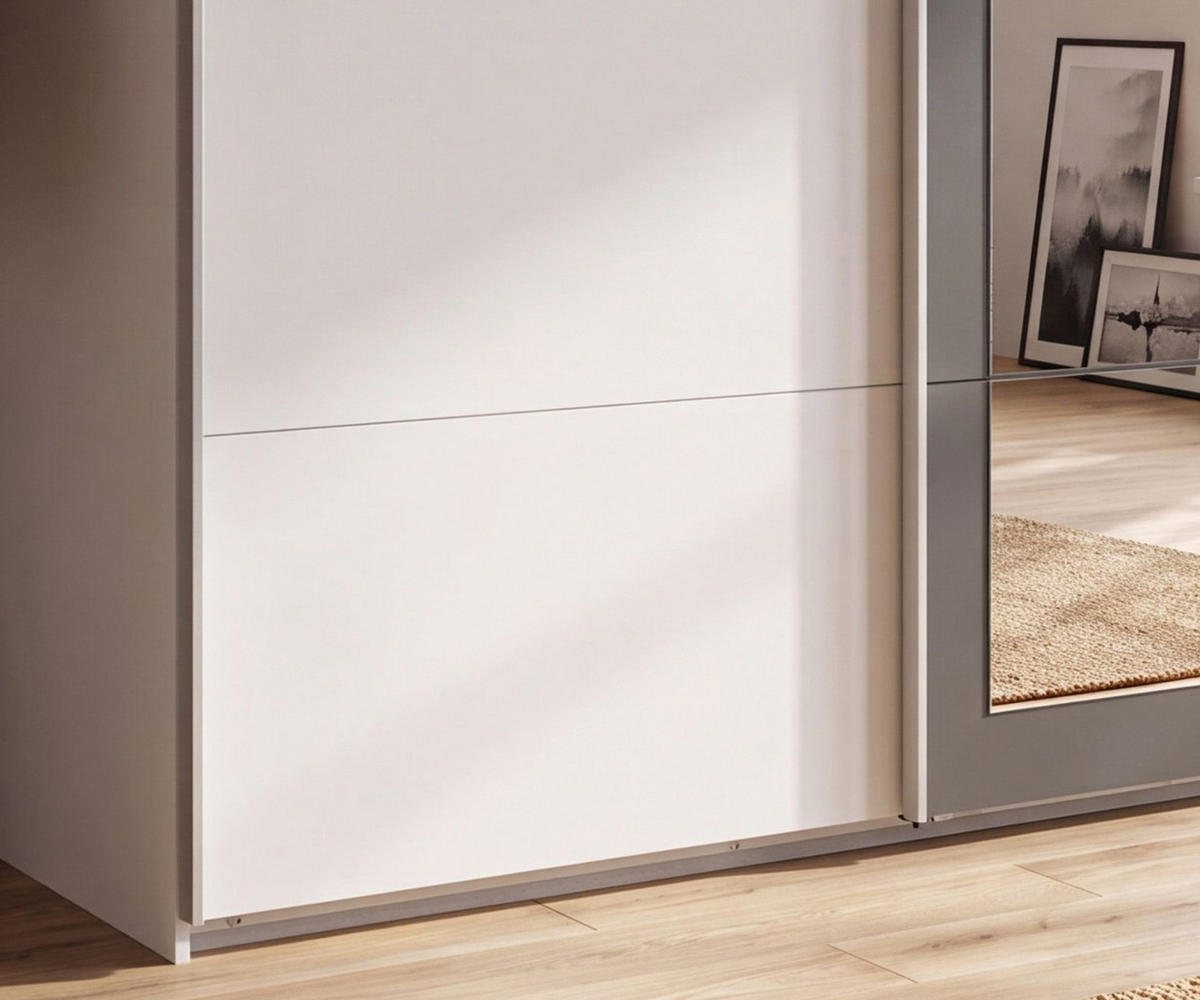 SCHWEBETÜRENSCHRANK 3-türig B270/H208/64 cm Kleiderschrank in Weiß, Spiegel umrahmt in Grafit, Griffe Weiß / 22629 - Weiß, Holzwerkstoff/Metall (270/208/64cm) - luma-home