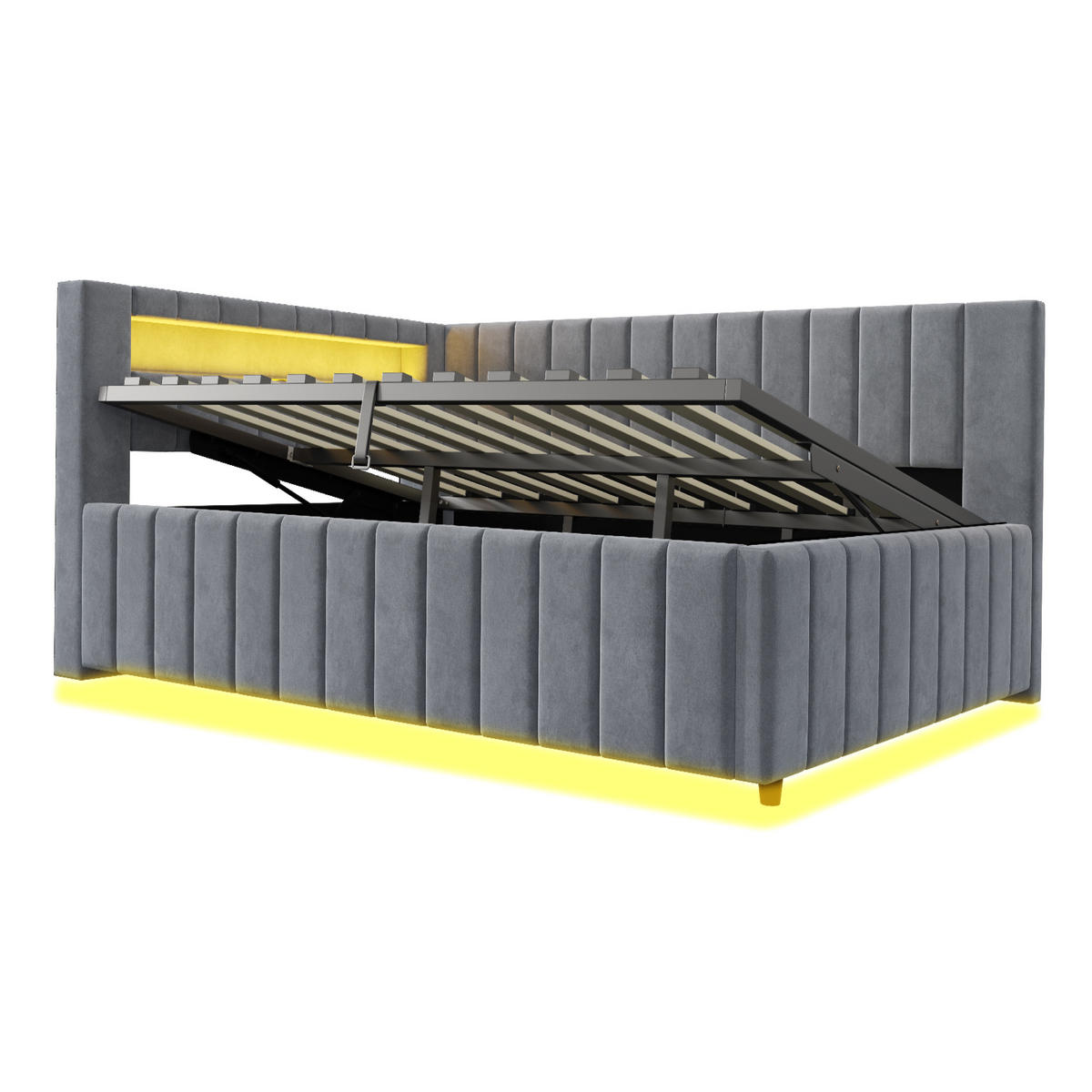DNEVNI KREVET 140x200 Sivi Baršun LED USB Hidraulična Pohrana - siva, tekstil (140/200cm) - FLIEKS