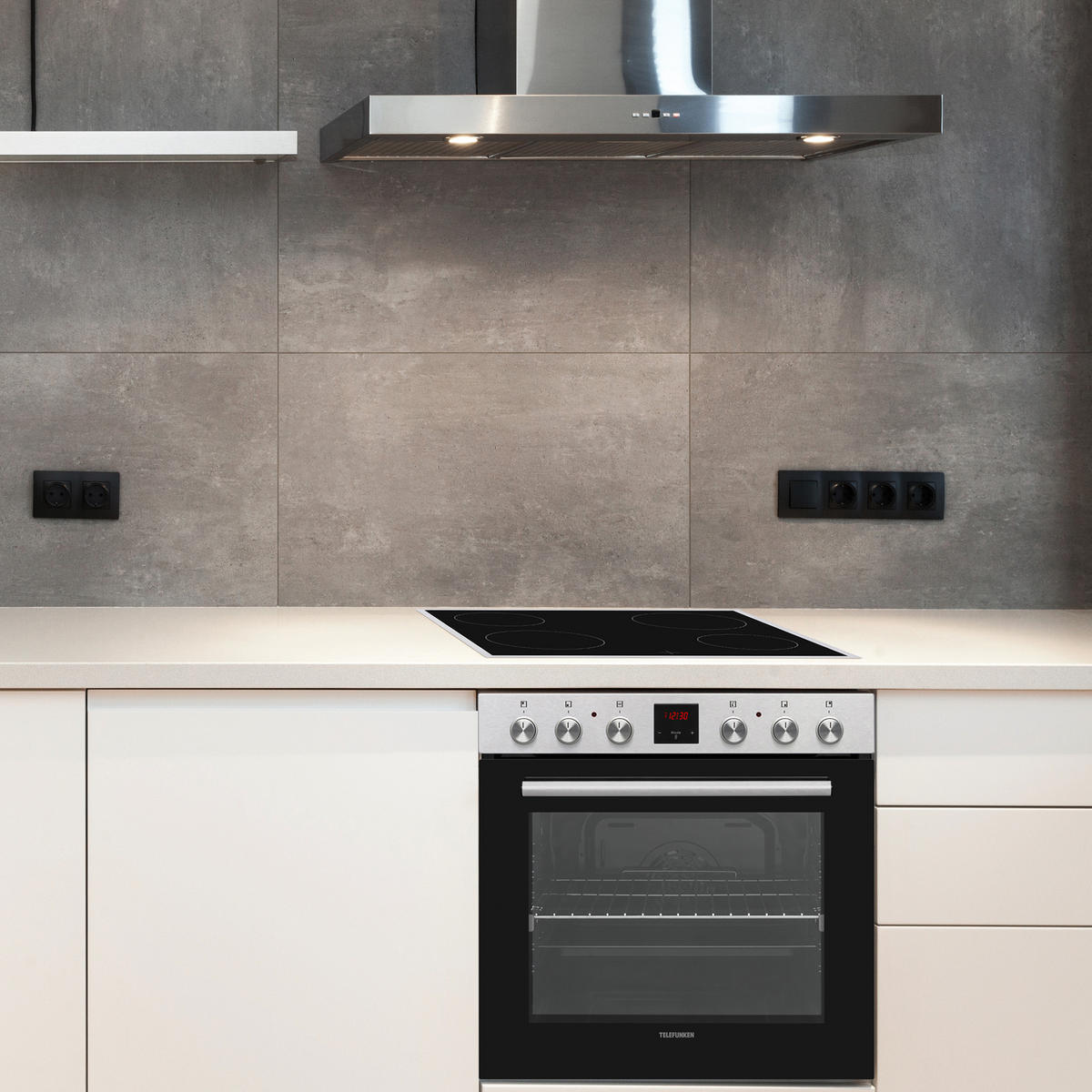 EINBAUHERD-SET, Backofen mit Ober-Unterhitze und Umluft, Glaskeramik-Kochfeld mit 4 Zonen, Teleskopauszug, 78 Liter, 60 cm, B-HS-75-C-I - Edelstahlfarben, Keramik/Metall (59.5/59.5/57cm) - Telefunken