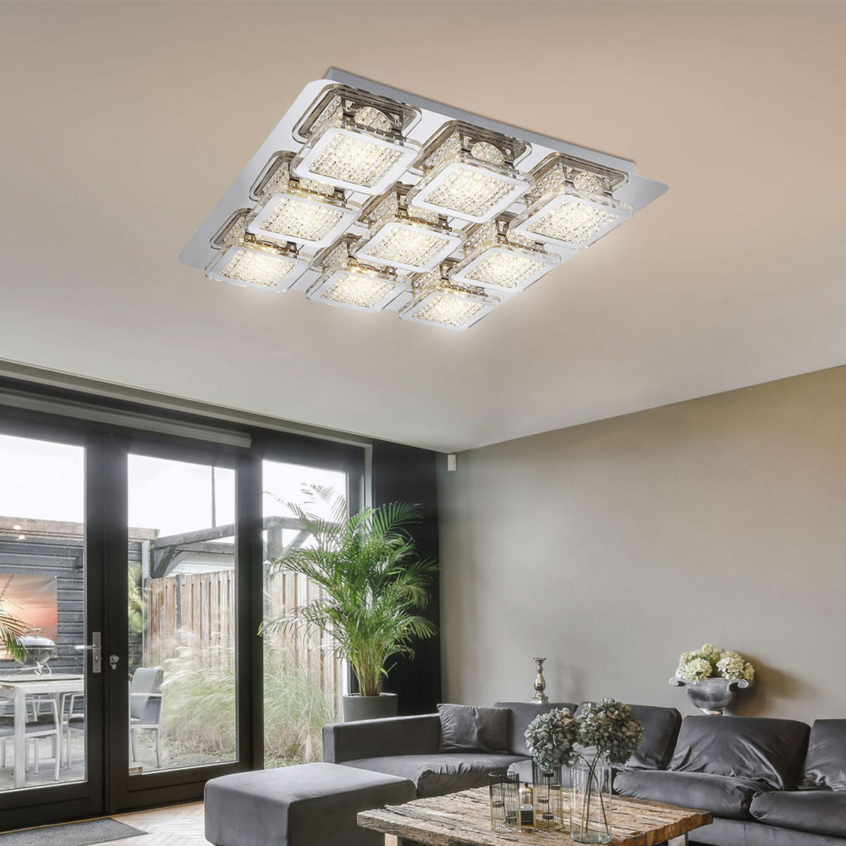 LED DECKENLEUCHTE Schelli Silber Kristalloptik - Silberfarben, Metall (40/40/6.5cm) - Globo Lighting