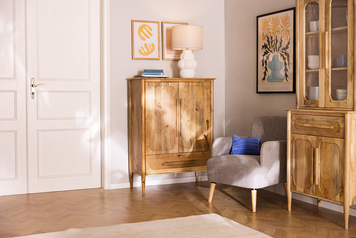 MASSIVES HIGHBOARD mit 2 Türen - Mango - Braun, Mangoholz/Holz (90/120/40cm) - home24