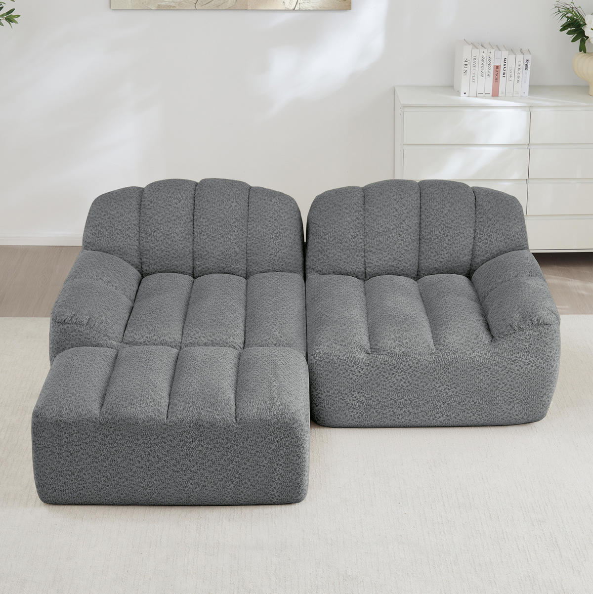 ECKSOFA 210/165/79 cm grau aus Granular Fleece ohne Montage - Grau, Textil (165/210cm) - OKWISH