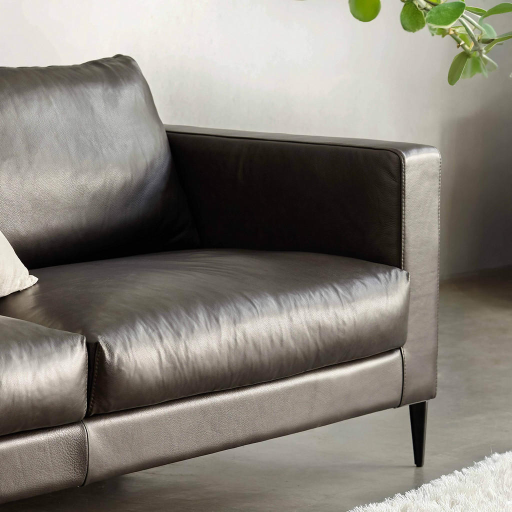 Thumbnail - Oviala 3-Sitzer-Sofa,, Schwarz, Leder, Rechteckig, 102x85x220 cm, Wohnzimmer, Sofas & Couches, Sofas, 3-Sitzer Sofas