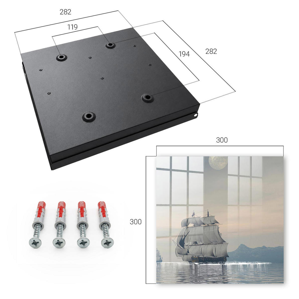 SCHLÜSSELBOX Schwarz 30x30 cm- Türöffnung nach rechts - Seekreuzfahrt - Grau, Metall (30/30/5cm) - TULUP
