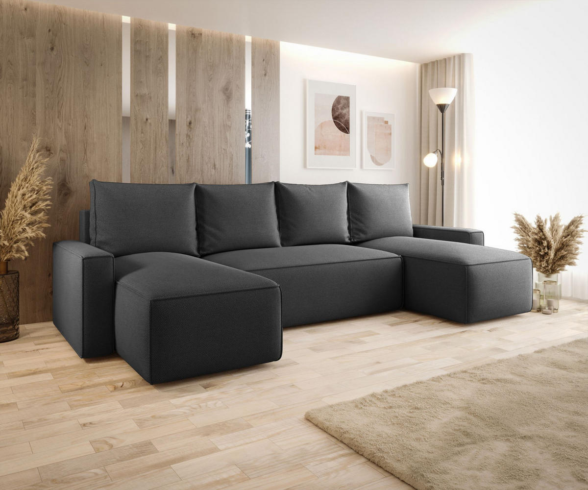 WOHNLANDSCHAFT mit Schlaffunktion SAVIO U Curio 97 - Dunkelgrau, Textil (300/75/140cm) - Bedante