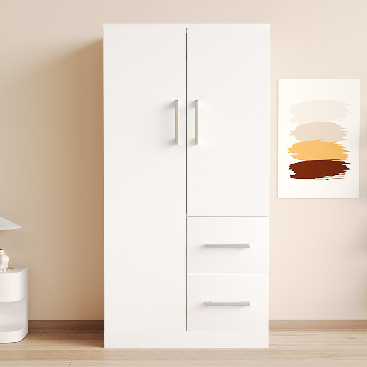 KLEIDERSCHRANK 70x40x135cm 2 Türen Schubladen Weiß - Weiß, Holz (70/135/40cm) - FLIEKS