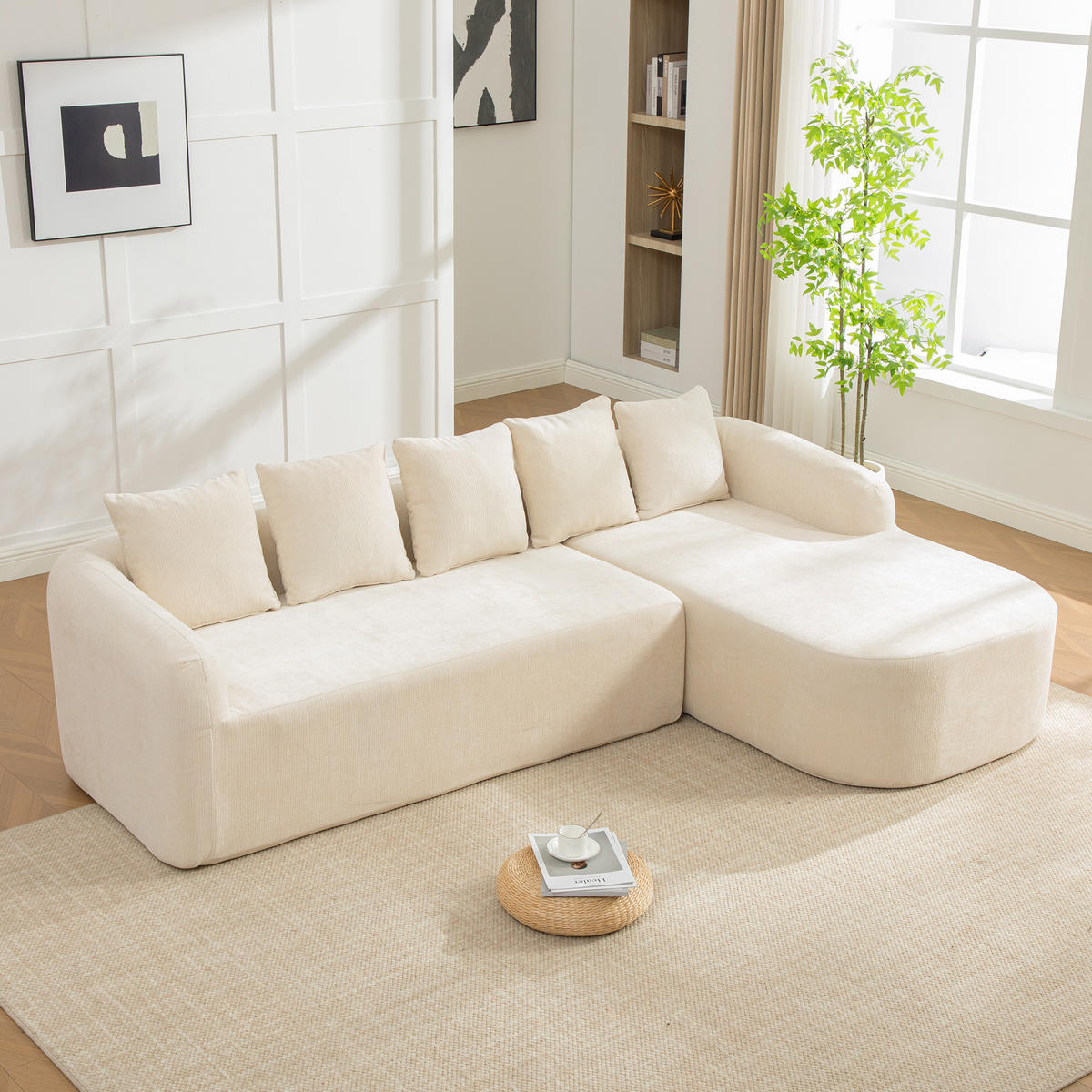 ECKSOFA Chenille Beige mit Kissen - Beige, Textil (270/172cm) - WISHDOR
