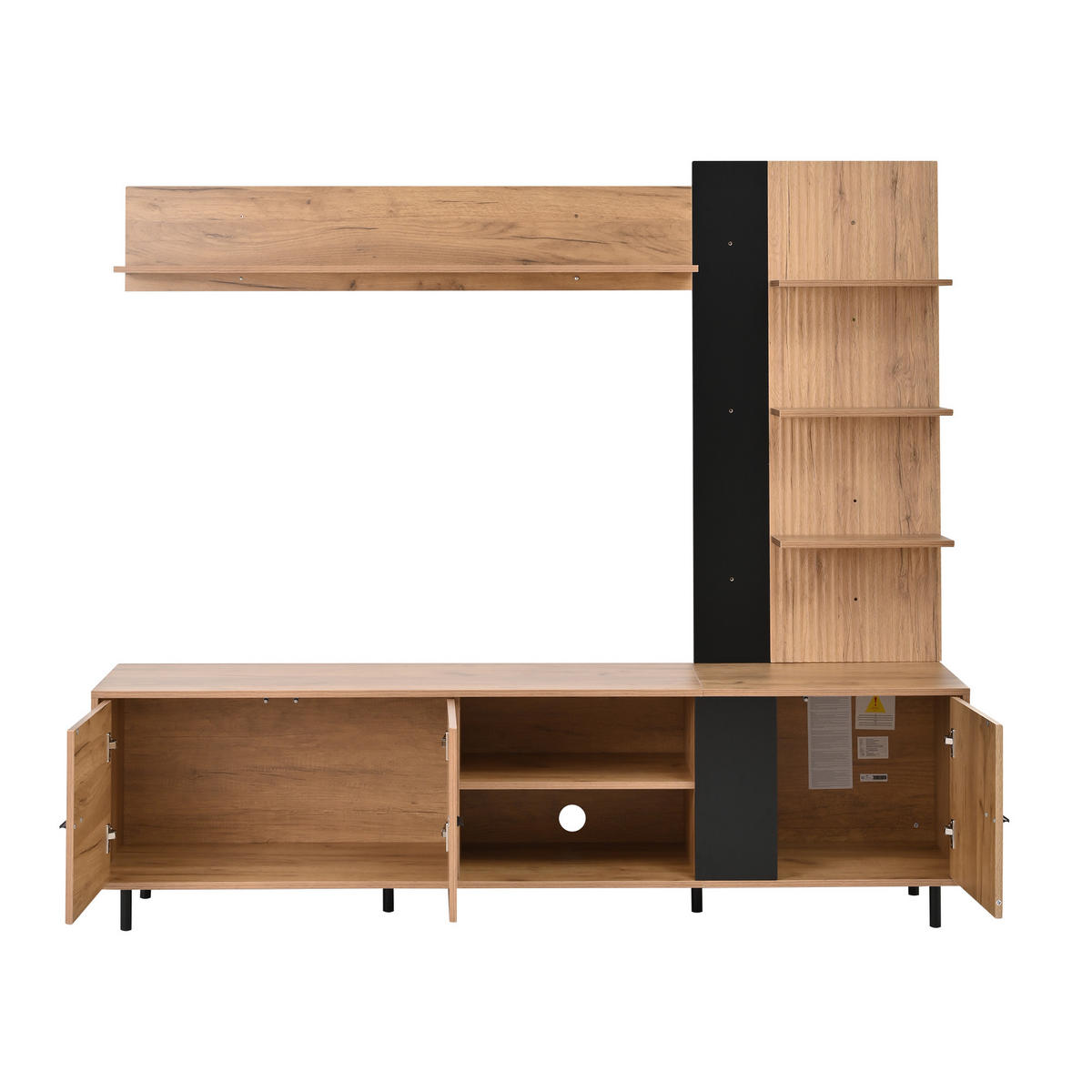 TV STOLEK set dřevo a černá moderní úložný prostor - přírodní, kompozitní dřevo (187.5/167/40cm) - Urban Meuble