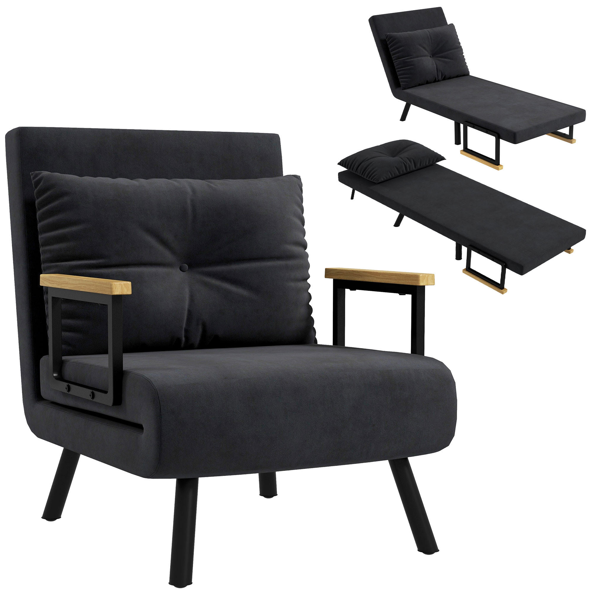 SCHLAFSESSEL 4-in-1 DE-14594 mit 5-fach verstellbarer Rückenlehne Schwarz - Schwarz, Textil (73/81/63cm) - ComfortXL