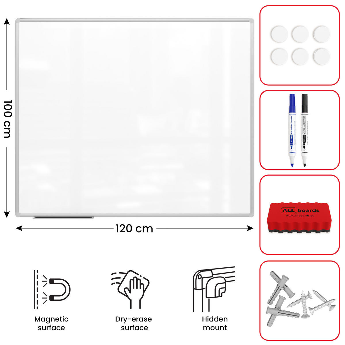 MAGNETISCHES Whiteboard - PREMIUM EXPO Alurahmen 120x100cm - Weiß, Metall (120/100/1.6cm) - ALLboards