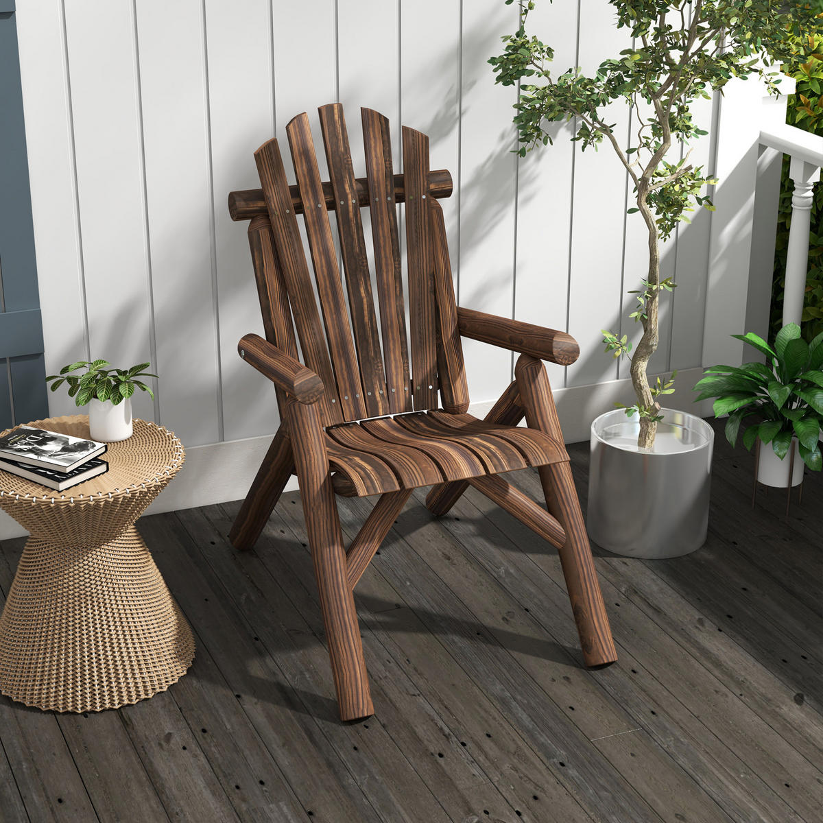 ZÁHRADNÉ kreslo 68/83/101 cm tmavohnedé ergonomické s podrúčkami z jedľového dreva - tmavohnedá, kompozitné drevo (83/101/68cm) - OKWISH